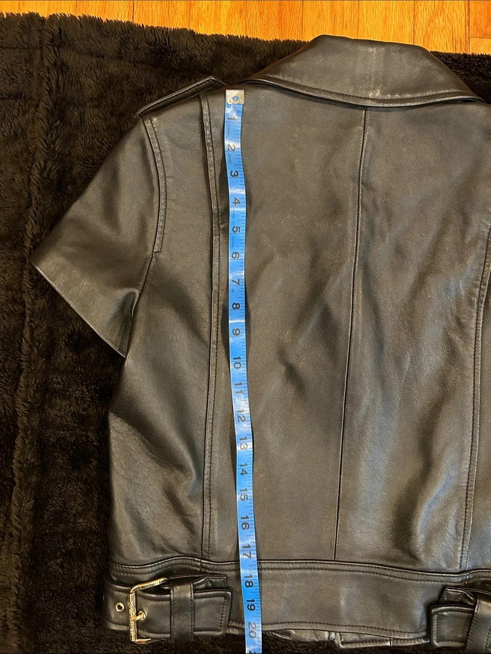 Black Leather Moto Jacket with Gold Hardware